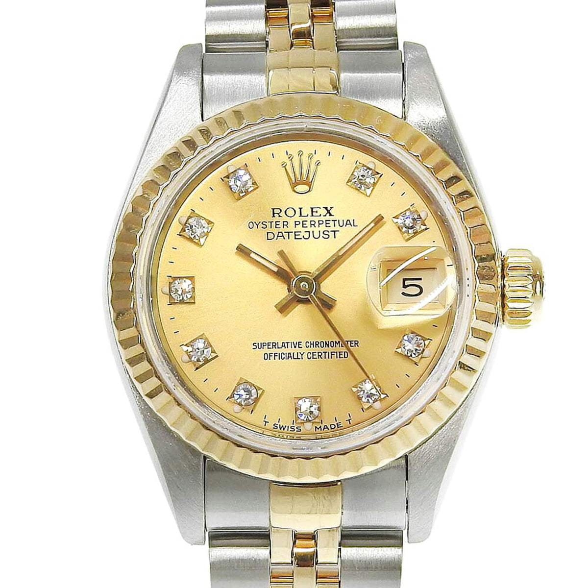 Pre-Owned Rolex Datejust Two-Tone 69173G X-serial, 10-diamond setting, champagne gold dial, 18K yellow gold/stainless steel, April 2022