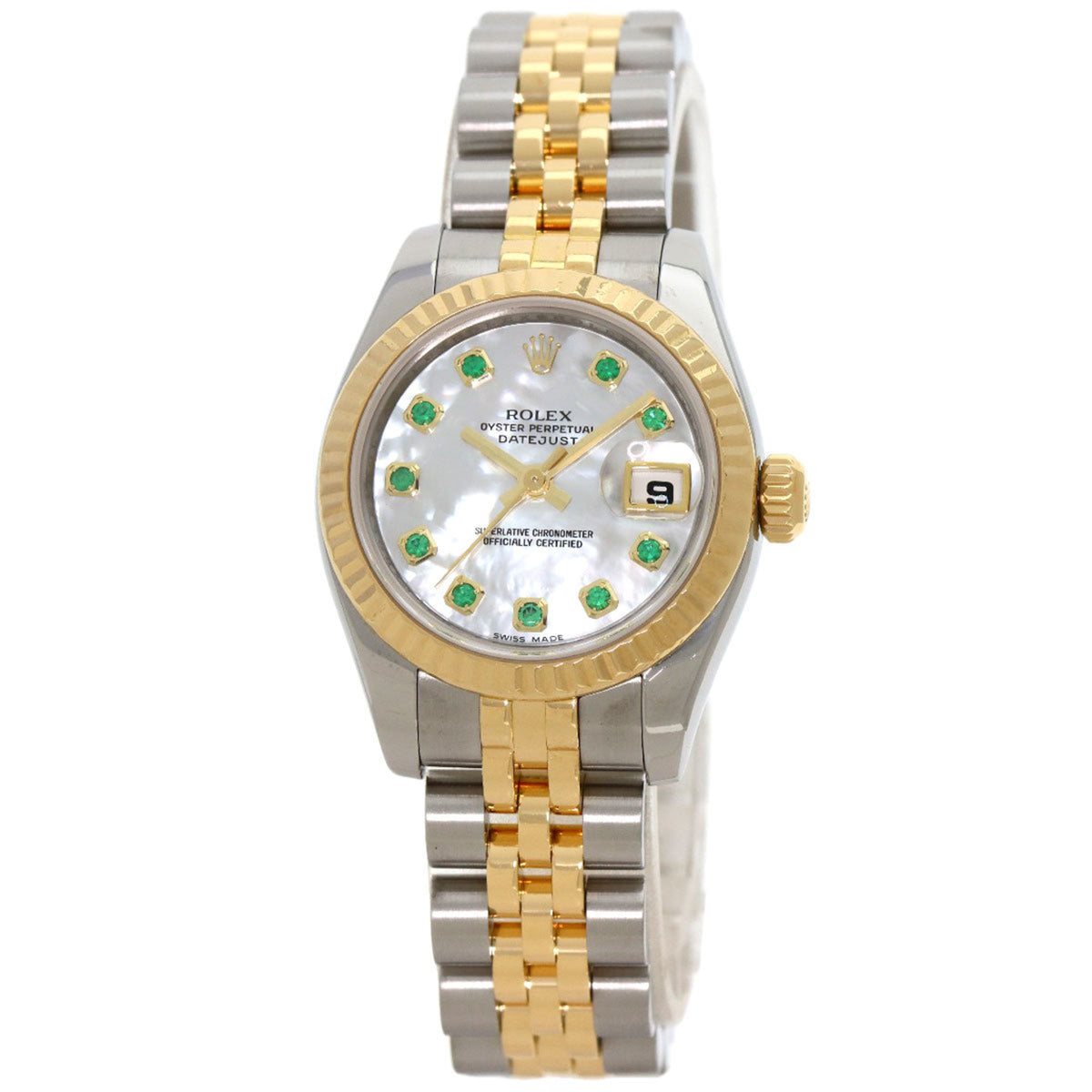 Pre-Owned Rolex 179173NGE Datejust 10P Emerald Watch Stainless Steel/SSx18KYG Women's