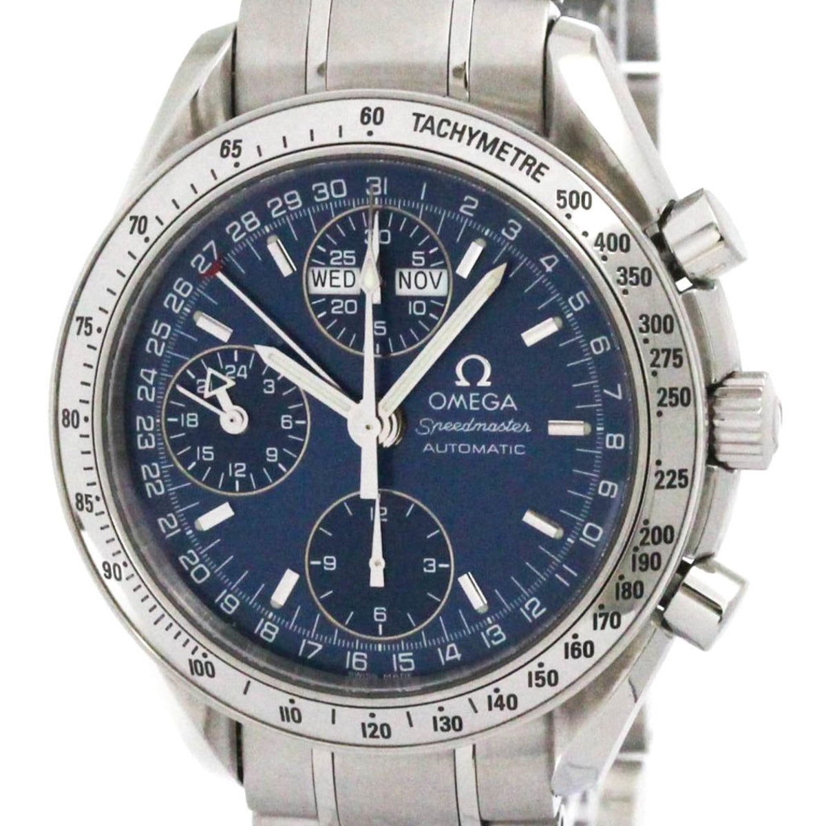 Pre-Owned OMEGA Speedmaster Triple Date Steel Automatic Watch 3523.80 Polished