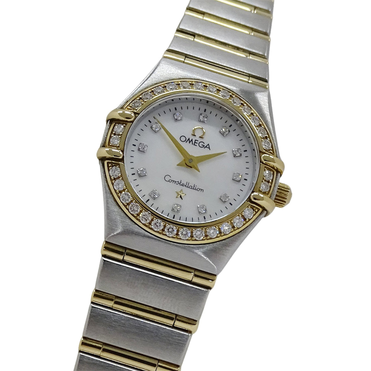 Pre-Owned OMEGA Constellation Mini 1267.75 Women's Watch, 12-Piece Diamond Bezel, Shell Quartz Movement, Stainless Steel, Gold, Yellow Full Bar, Polished