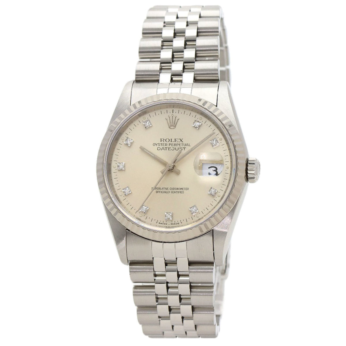 Pre-Owned Rolex 16234G Datejust 10P Diamond Watch Stainless Steel/SS/18KYG Men's ROLEX