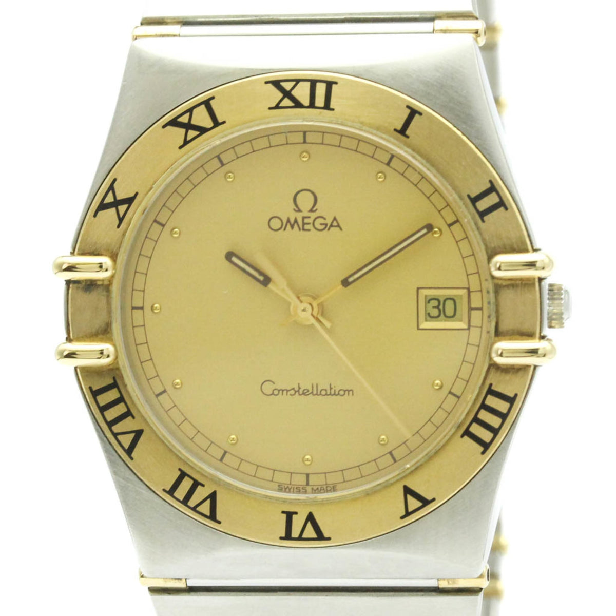 Pre-Owned OMEGA Constellation 18K Gold Steel Quartz Mens Watch 396.1080 Polished