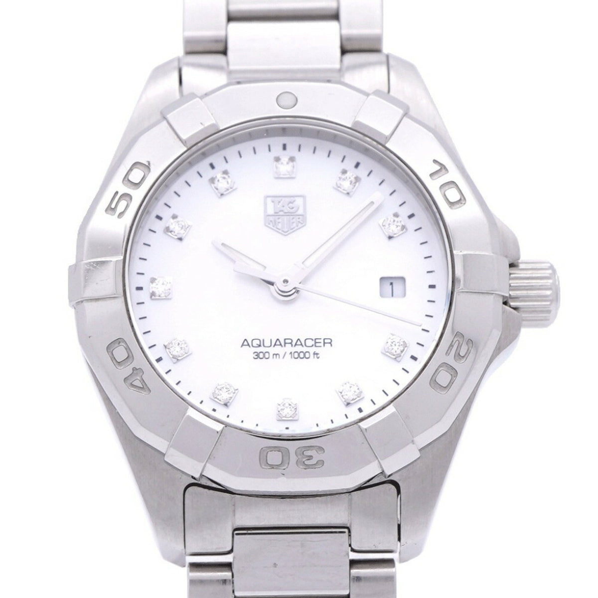 Pre-Owned TAG Heuer Aquaracer 11P Diamond WAY1413 Quartz Watch SS/Diamond White Shell 1073TAG HEUER Ladies