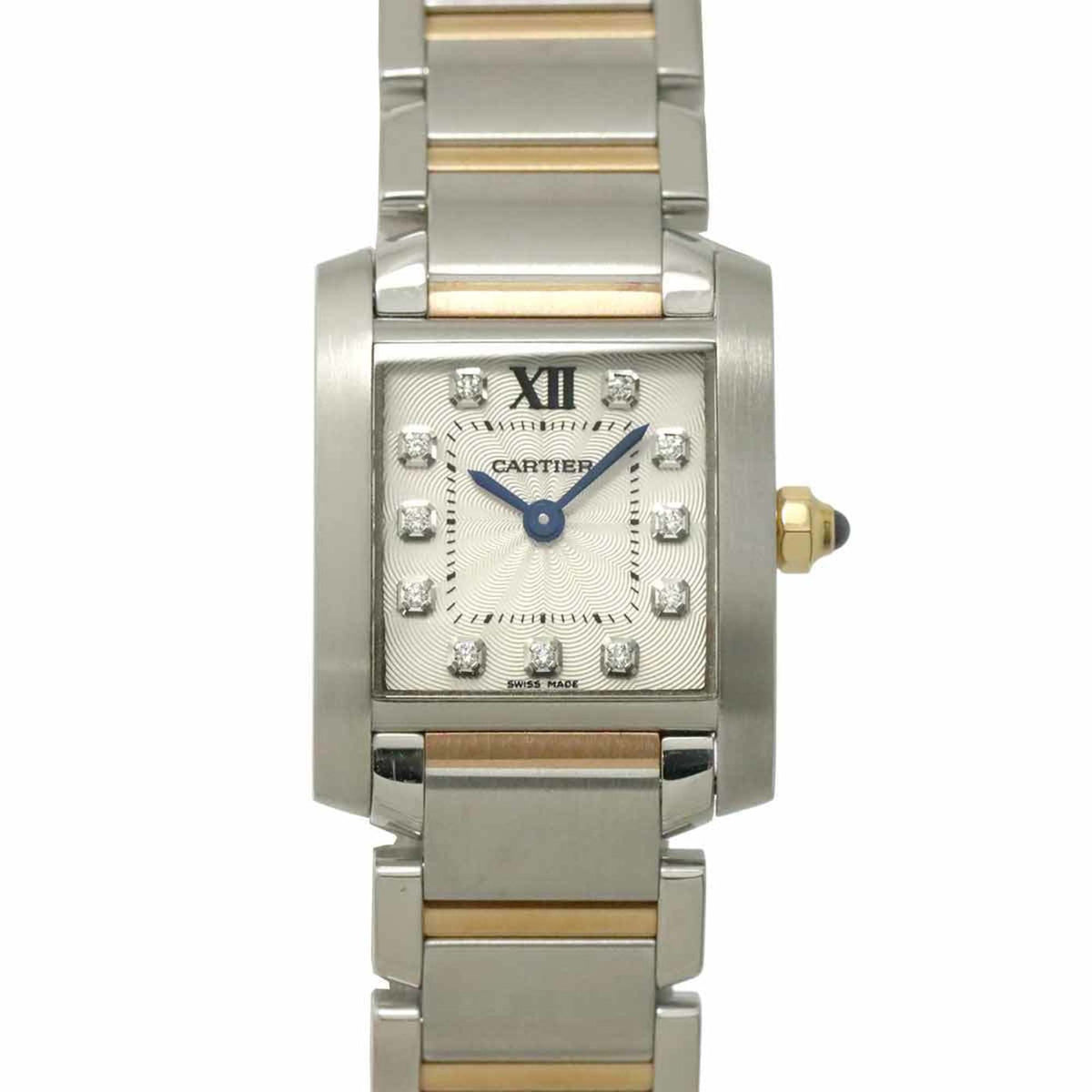 Pre-Owned Cartier Tank Fran?aise SM Two-tone Women's Watch WE110004, 11 Diamonds, Silver, PG Quartz Movement