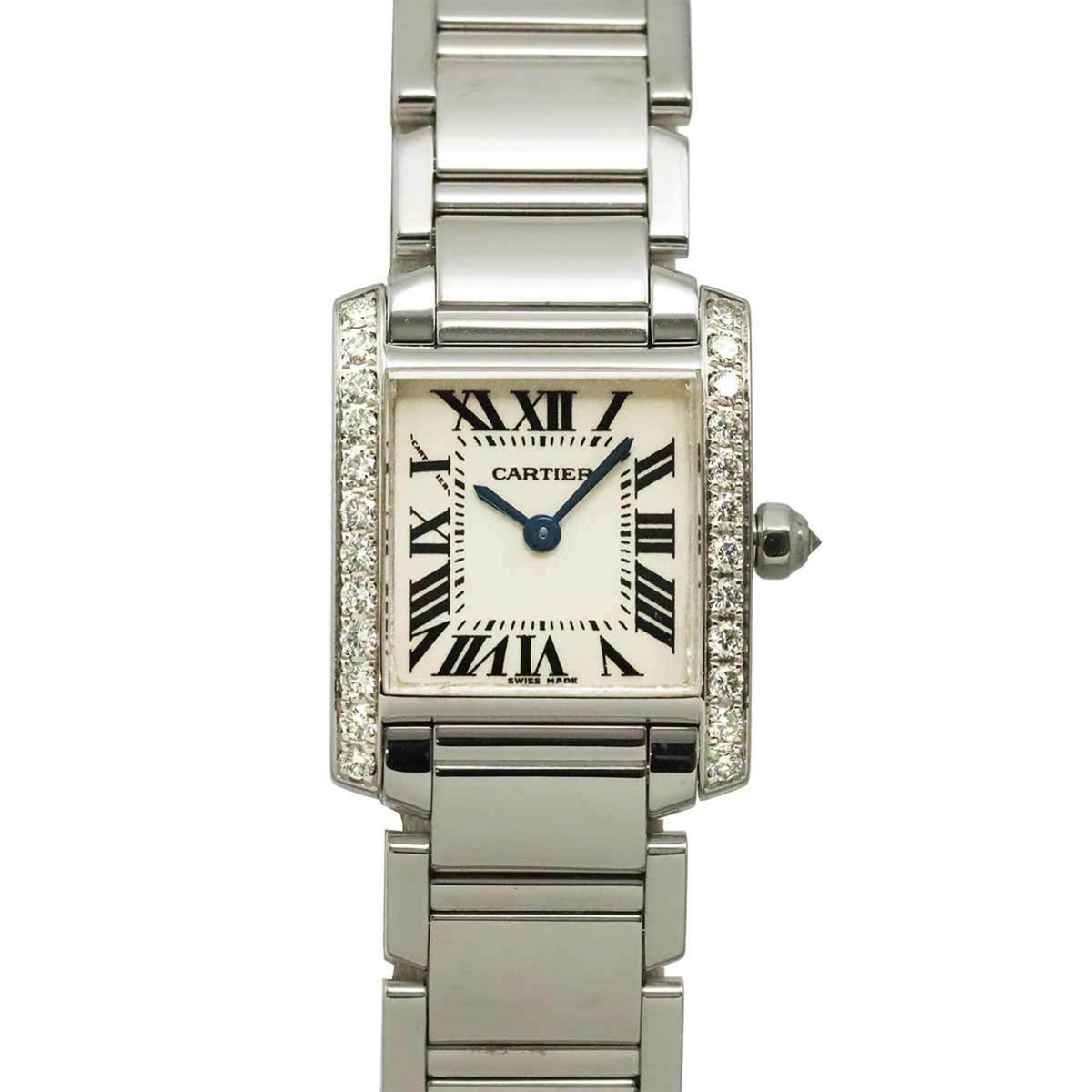 Pre-Owned Cartier Tank Francaise SM WE100251 Ladies' Watch, Diamond Bezel, Ivory, 18K White Gold, Quartz.