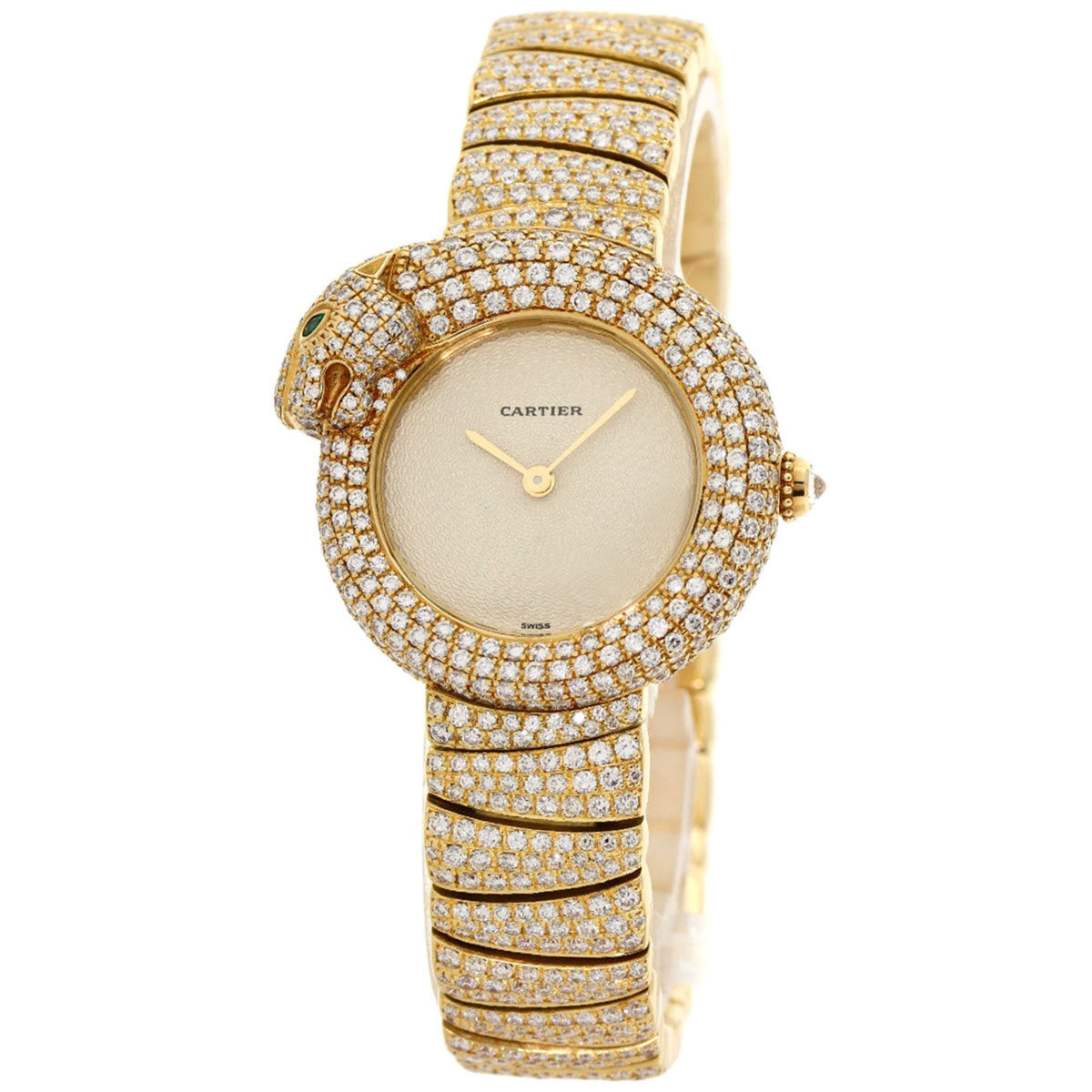 Montre Cartier Panther 1925 d'occasion, entièrement sertie de diamants, en or jaune 18 carats (K18YGxDiamond) pour femme 