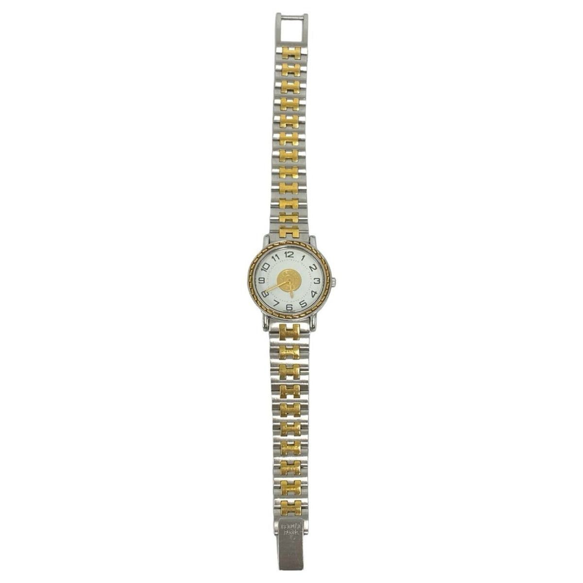 Pre-Owned HERMES Vintage Sellier Stainless Steel GP Wristwatch Silver Gold 79642