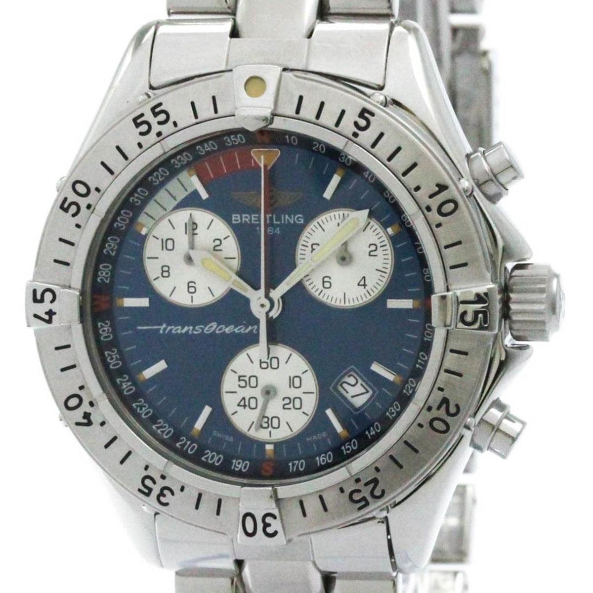 Pre-Owned BREITLING Transocean Chronograph Steel Quartz Watch A53040.1 Polished