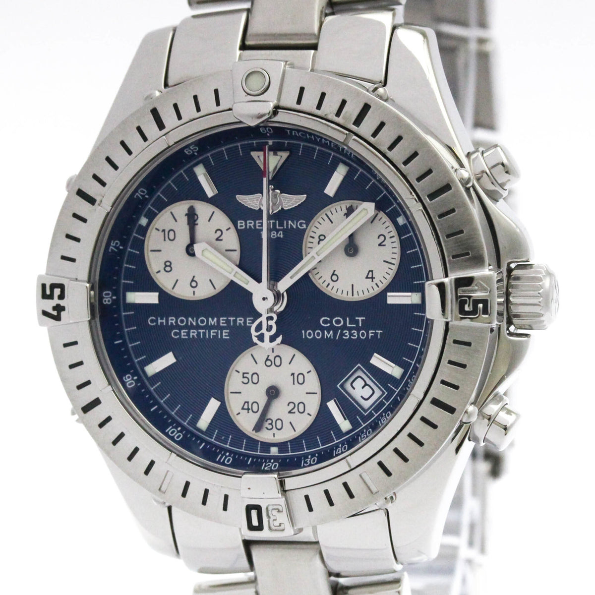 Pre-Owned BREITLING Chrono Colt Steel Quartz Mens Watch A73350 Polished