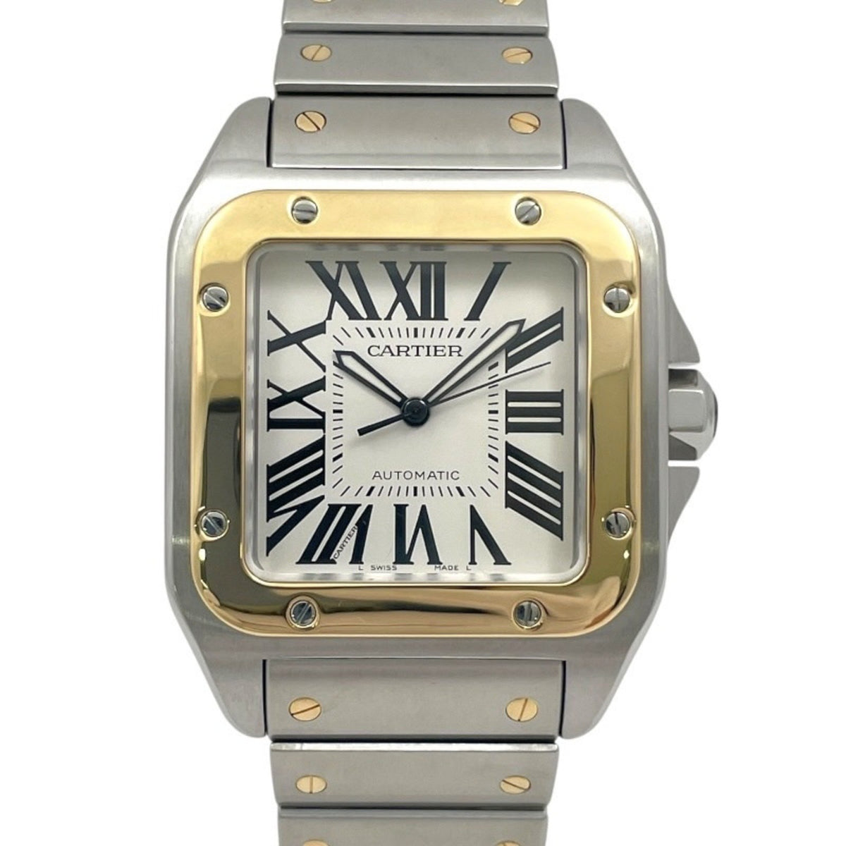Pre-Owned CARTIER Santos 100 LM W200728G Men's Automatic Watch, Stainless Steel, Yellow Gold, Overhauled