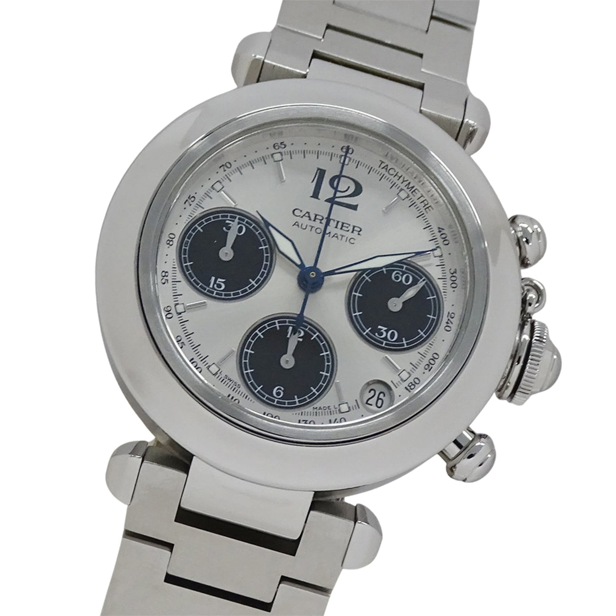 Pre-Owned Cartier Pasha C Chronograph Date Automatic Watch for Boys, Stainless Steel (W31048M7), Silver