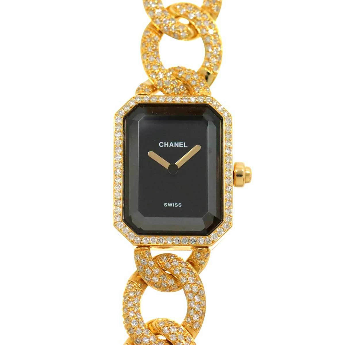 Montre femme CHANEL Premiere taille L H0114 d'occasion en or jaune K18YG avec diamants véritables et quartz massif 