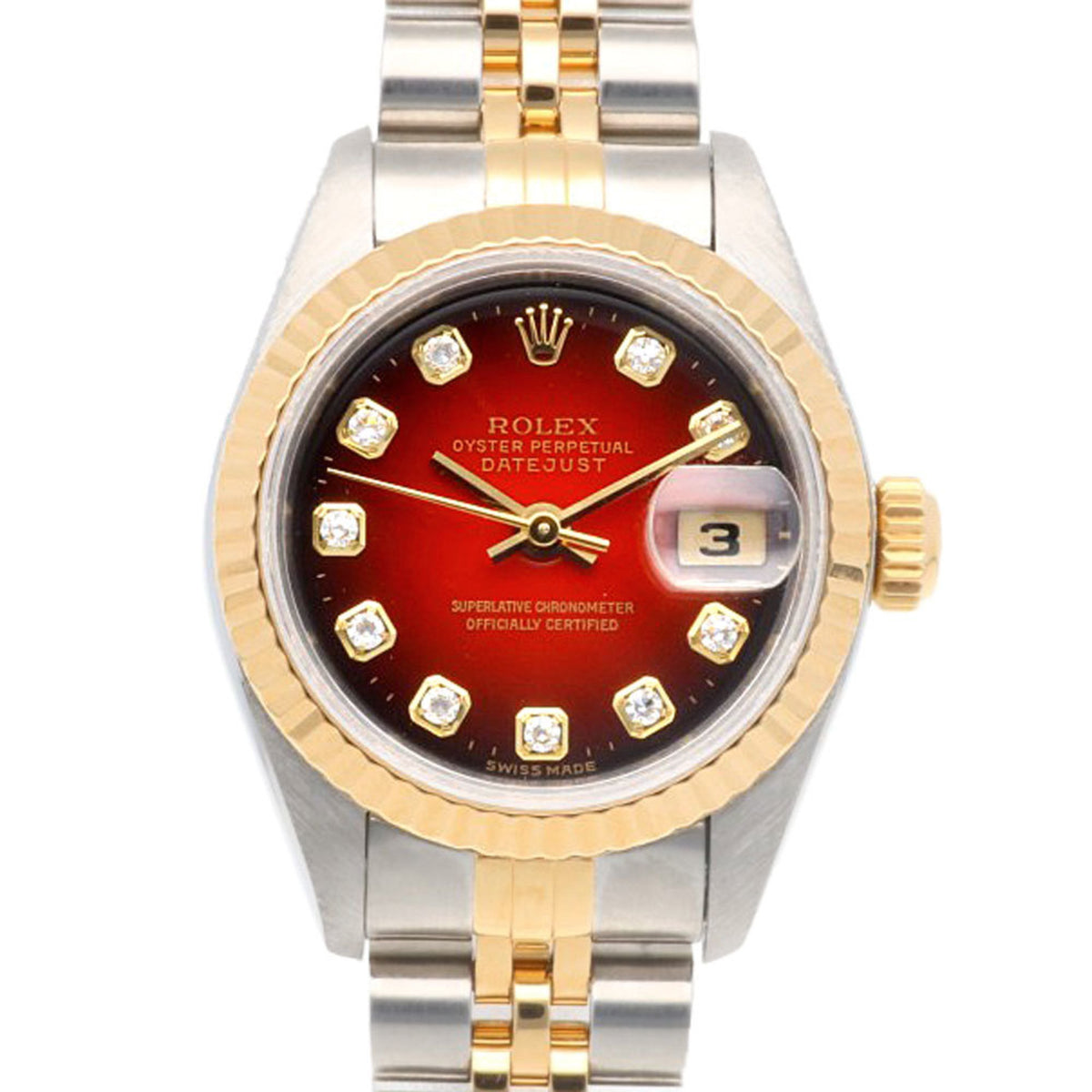Pre-Owned Rolex Datejust Oyster Perpetual Watch, Stainless Steel 69173G Automatic Women's ROLEX T-Serial, 1996 Model, Red Gradient, 10 Diamonds