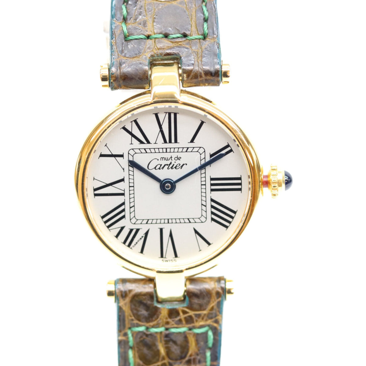Pre-Owned Cartier 925 Must Vendome SM Vermeil Opaline Dial Quartz Watch, Gold with Silver Hardware, Ladies'