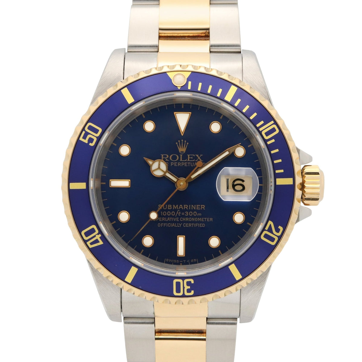 Pre-Owned Rolex Submariner S-series watch, 18K (yellow gold) stainless steel, men's, blue tint, 16613