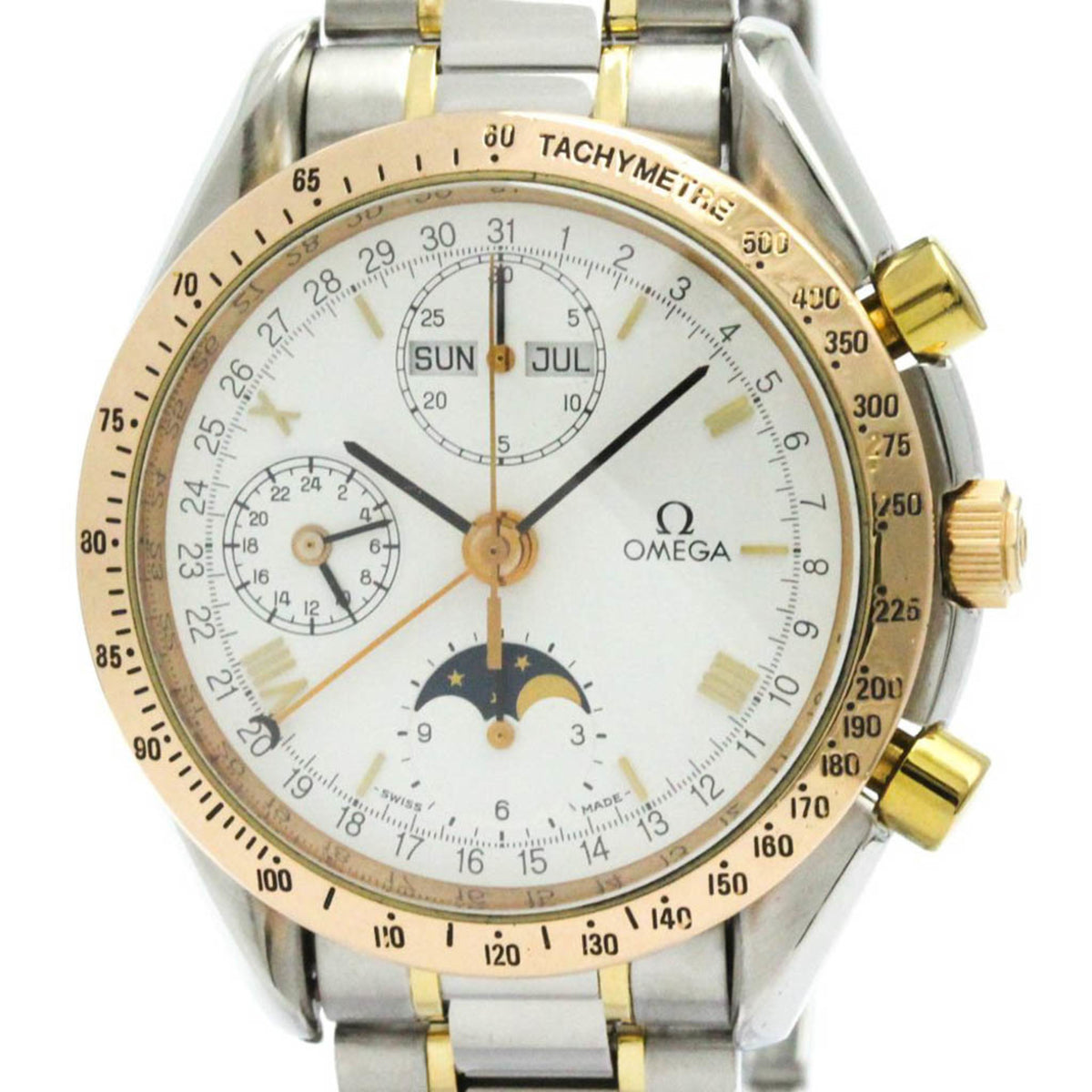 Montre Omega Speedmaster Triple Date Phase de Lune en or 18 carats polie d'occasion 3336.20 BF574844 