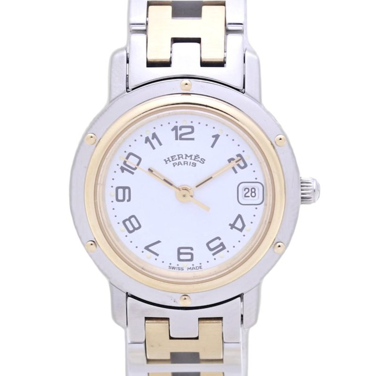 Gebrauchte HERMES Clipper CL4.220.130 3752 Alte Schnalle Edelstahl xGP (vergoldet) Damen 130390 Uhr
