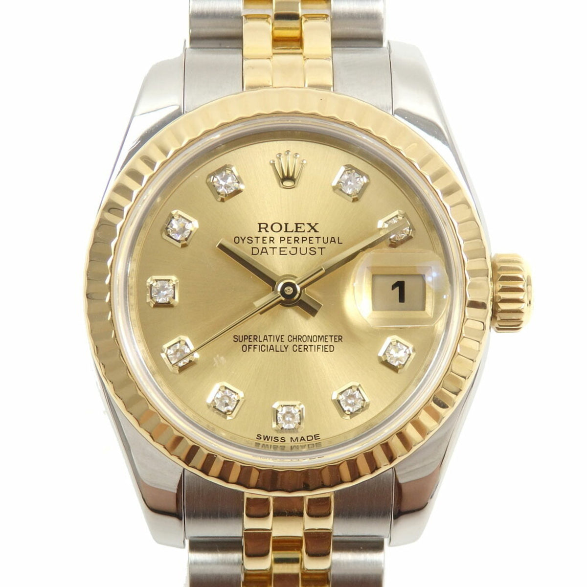 Pre-Owned Rolex Datejust Women's 179173G Automatic Watch, Random Number, Stainless Steel, Yellow Gold, 12 Diamond Indexes, A219970
