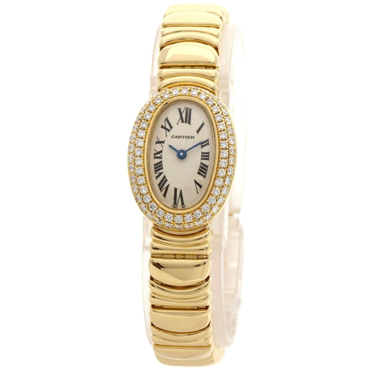 Pre-Owned Cartier WB5094D8 Mini Baignoire Bezel Diamond Watch 18K Yellow Gold K18YG Ladies CARTIER