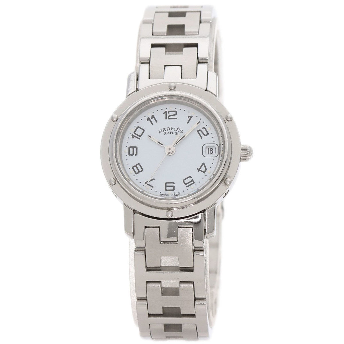 Pre-Owned Hermes CL4.210 Clipper New Buckle Watch Stainless Steel SS Ladies HERMES