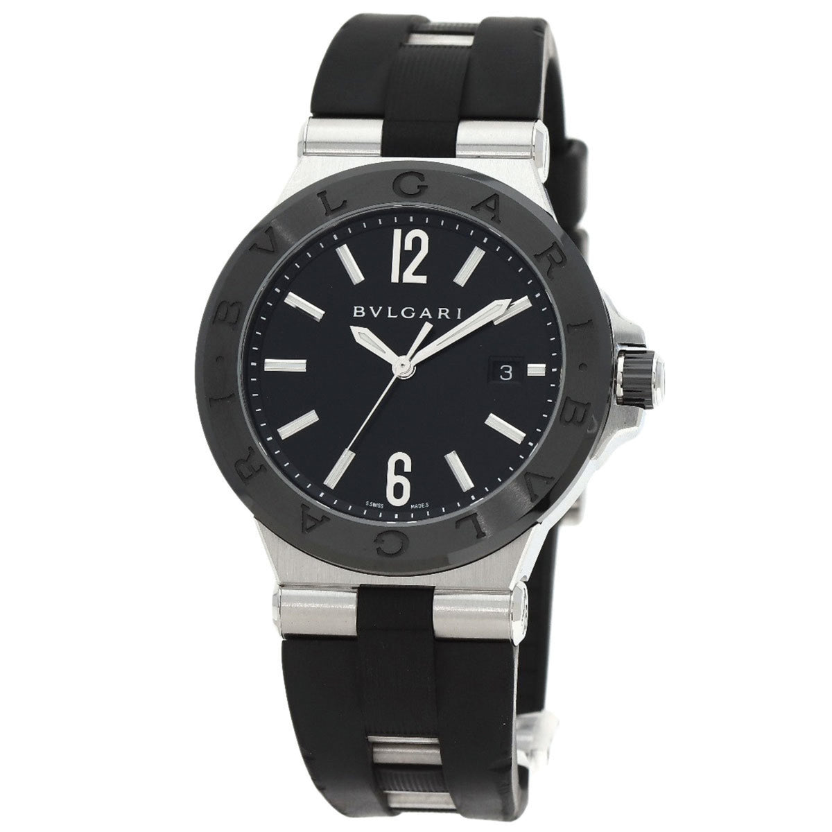 Pre-Owned BVLGARI DG42SC Diagono Date Ceramic Watch Stainless Steel Rubber Men's