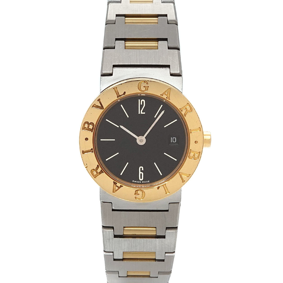 Pre-Owned BVLGARI BB26SGD Women's Watch Date Black YG Yellow Gold Quartz