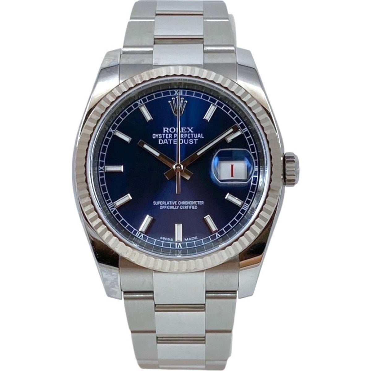 Pre-Owned ROLEX Rolex Datejust 116234 Men's Stainless Steel White Gold Watch, Random Number, 2020 Warranty, Blue Dial, Oyster Bracelet