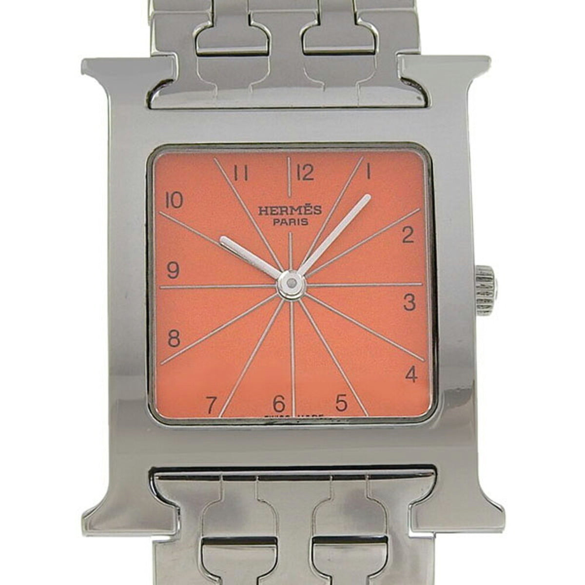 Pre-Owned Hermes HERMES H Watch Wristwatch HH1.510 Stainless Steel Quartz Analog Display Orange Dial Heure Boys