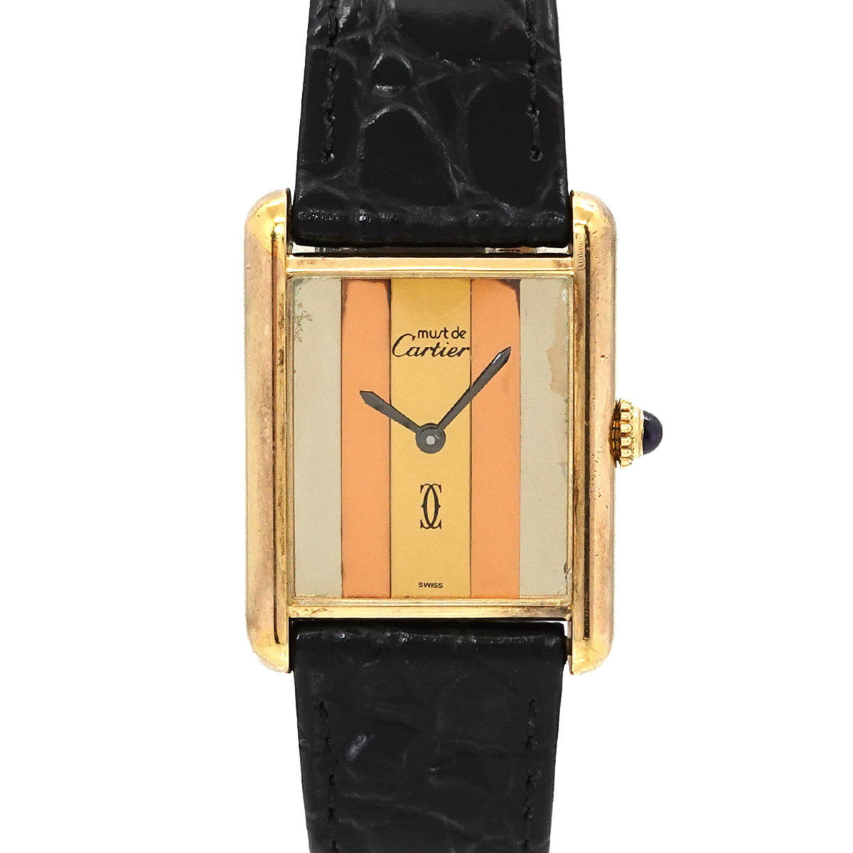 Pre-Owned Cartier Must Tank Vermeil Trinity Ladies Watch, 3 Colors, SV925, Manual Winding Watch