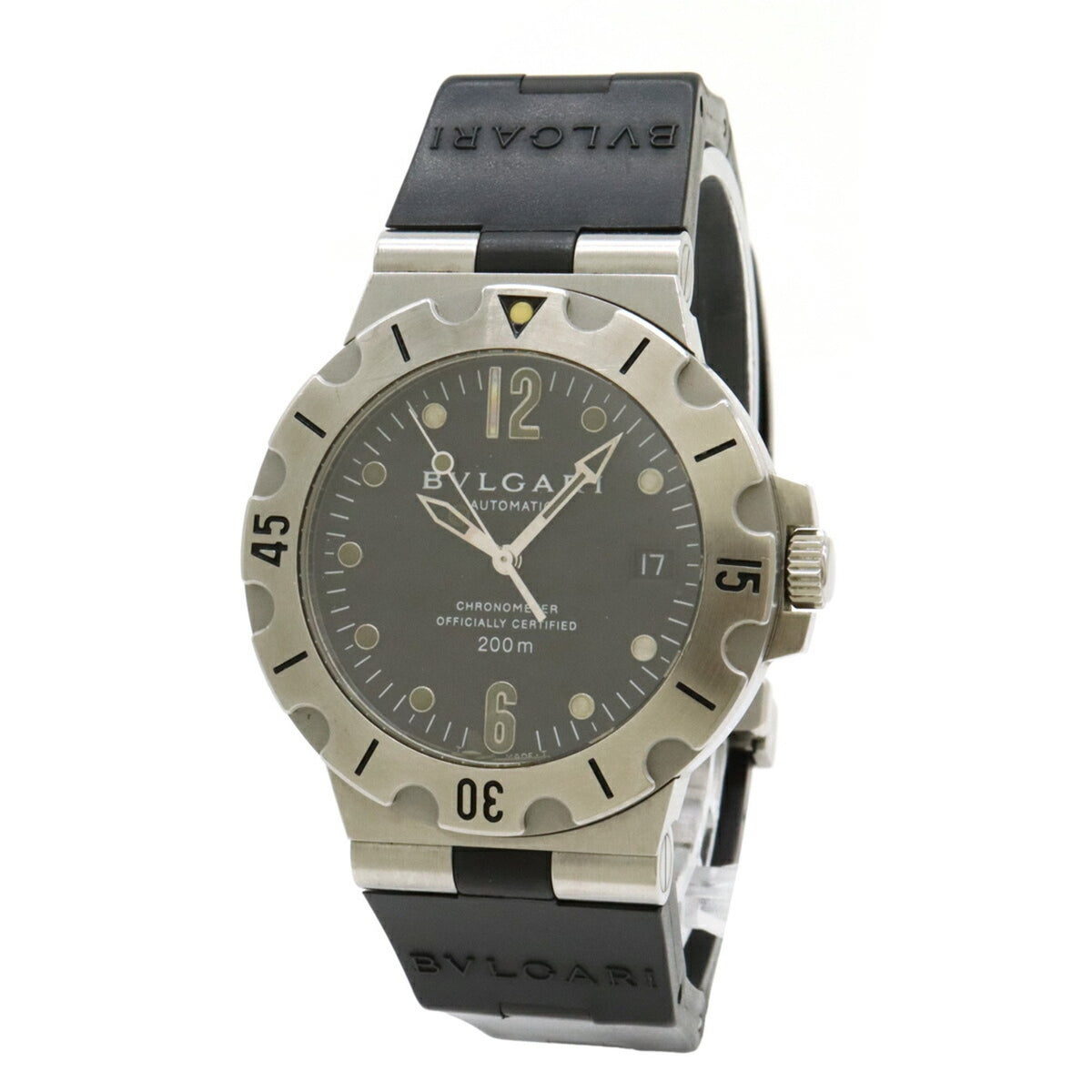 Gebrauchte BVLGARI Diagono Scuba 200m Diver Date Schwarzes Zifferblatt Herren AT Automatikuhr SD38S 