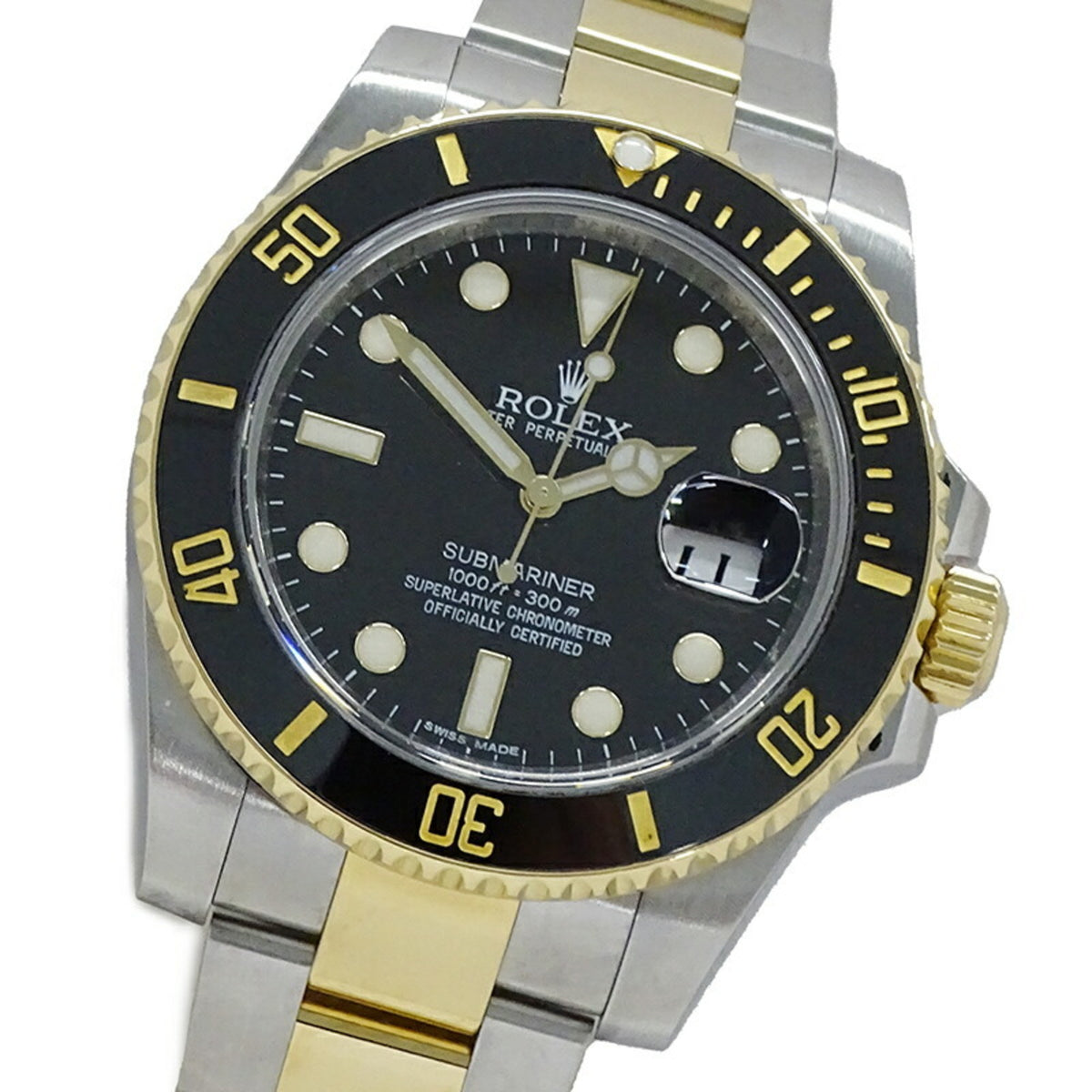 Montre Rolex Submariner Date 116613LN d'occasion pour homme, modèle V-number, automatique, en acier inoxydable, SS, or, YG, combinaison, roulette polie 