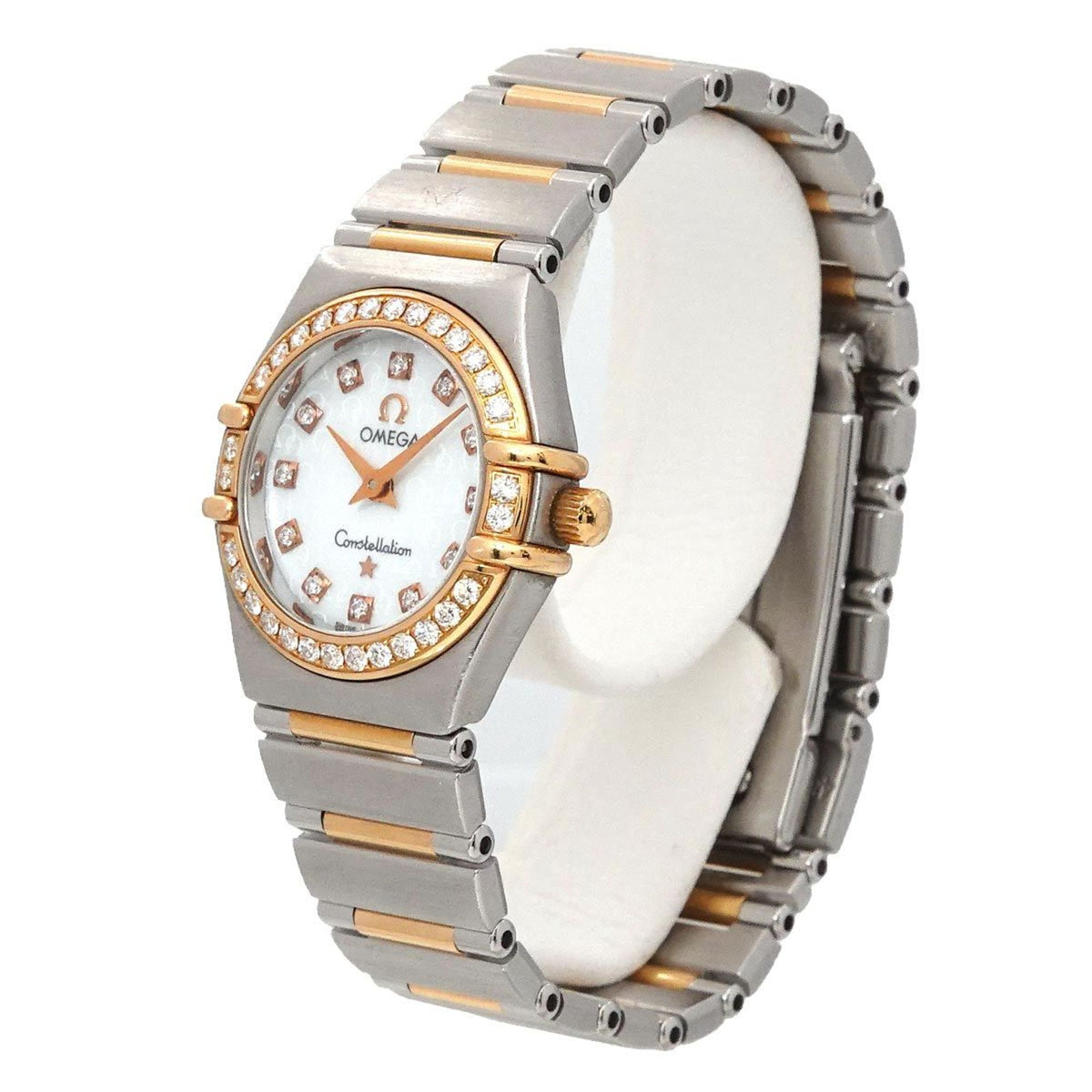 Pre-Owned OMEGA Constellation Two-tone 1360 75 12P Diamond Bezel Ladies Watch White Shell PG Pink Gold Quartz