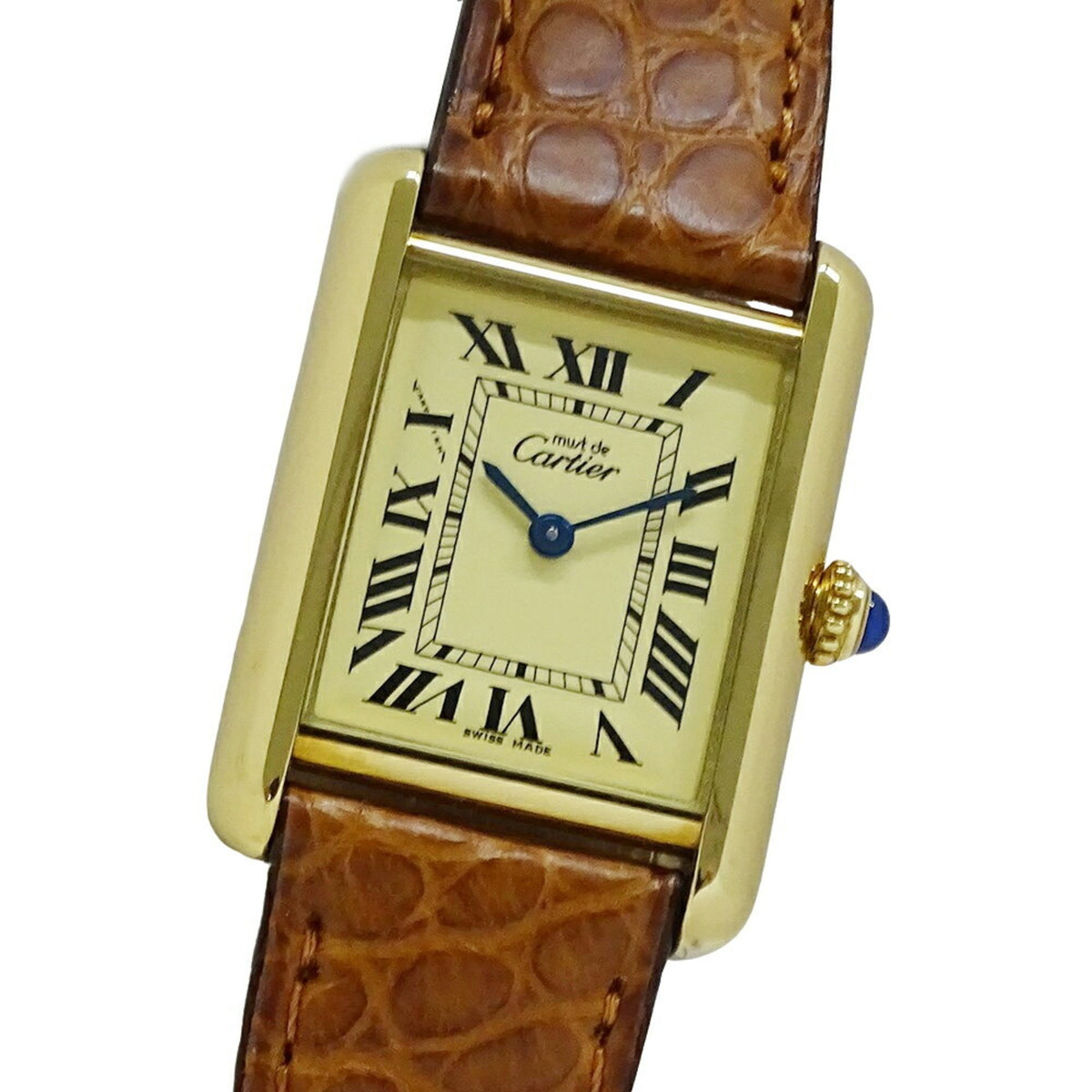 Pre-Owned Cartier Ladies' Watch Must Tank SM Vermeil Quartz 925 Leather W1017354 Square