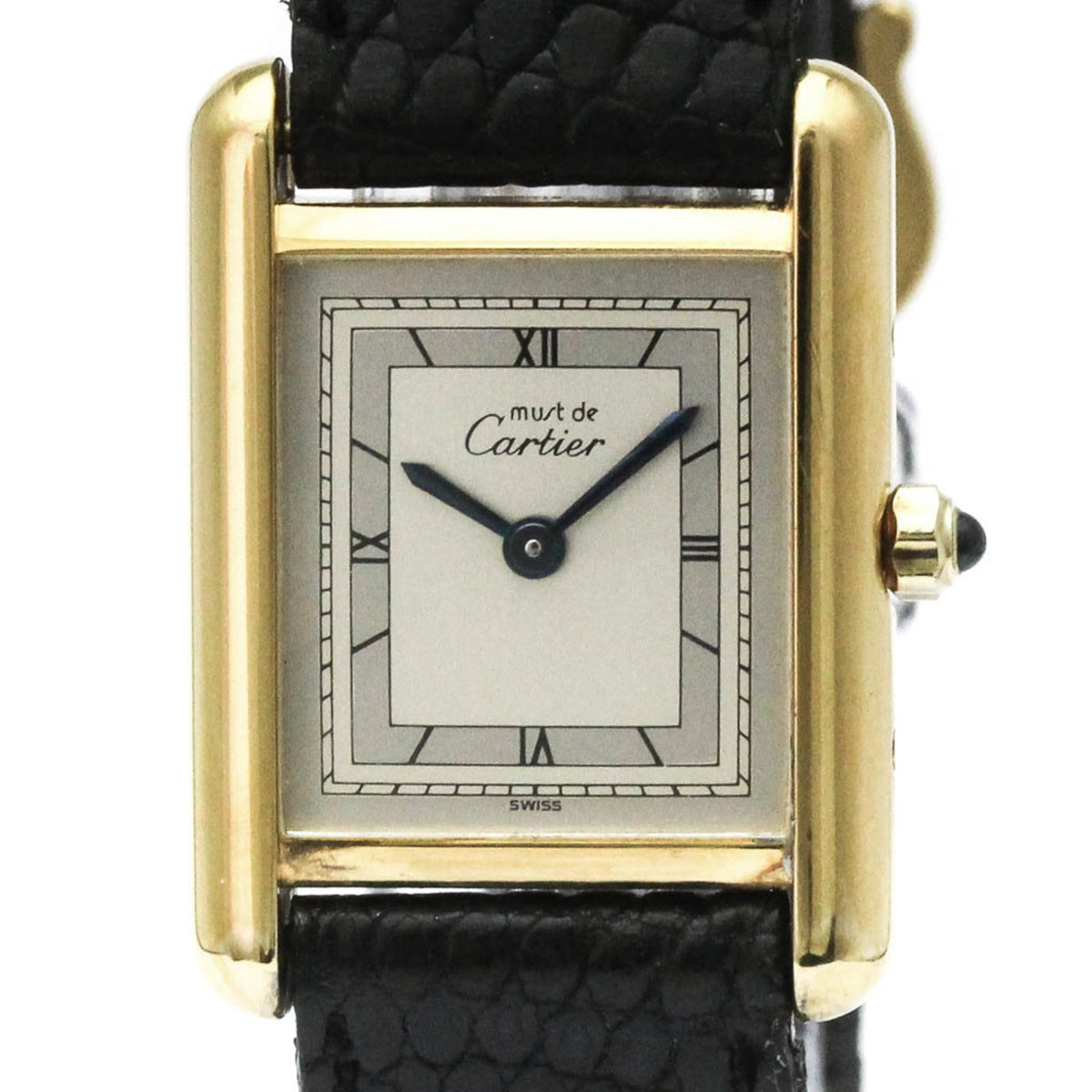 Pre-Owned CARTIER Must Tank Gold Plated Leather Quartz Ladies Watch 366001