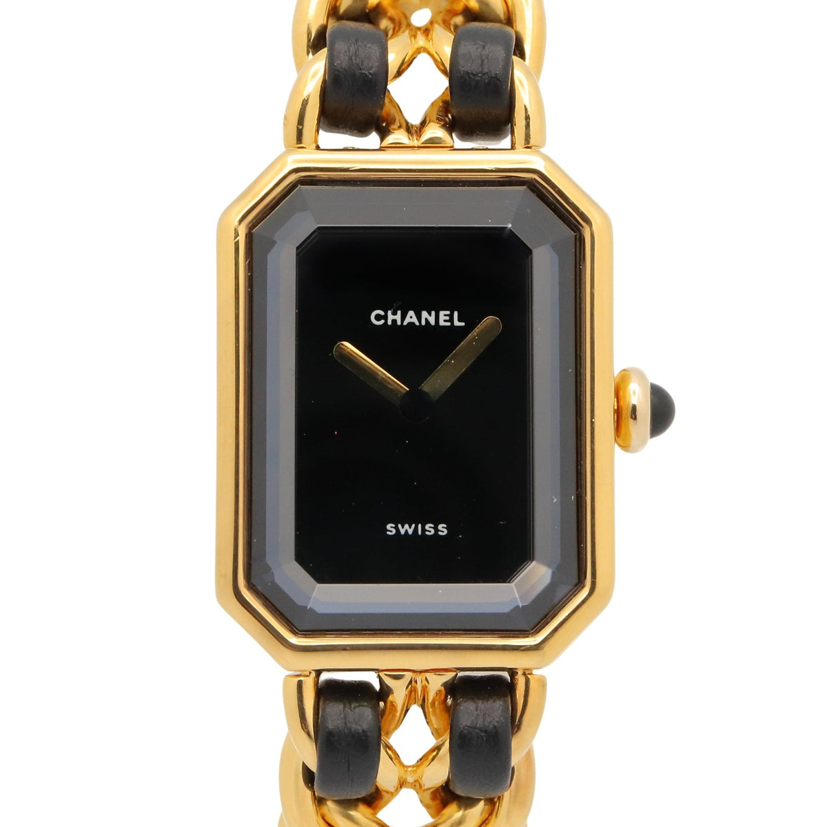 Pre-Owned Chanel CHANEL Premi?re S Watch, Gold Plated (GP), Leather Strap, Women's, Black, H0001