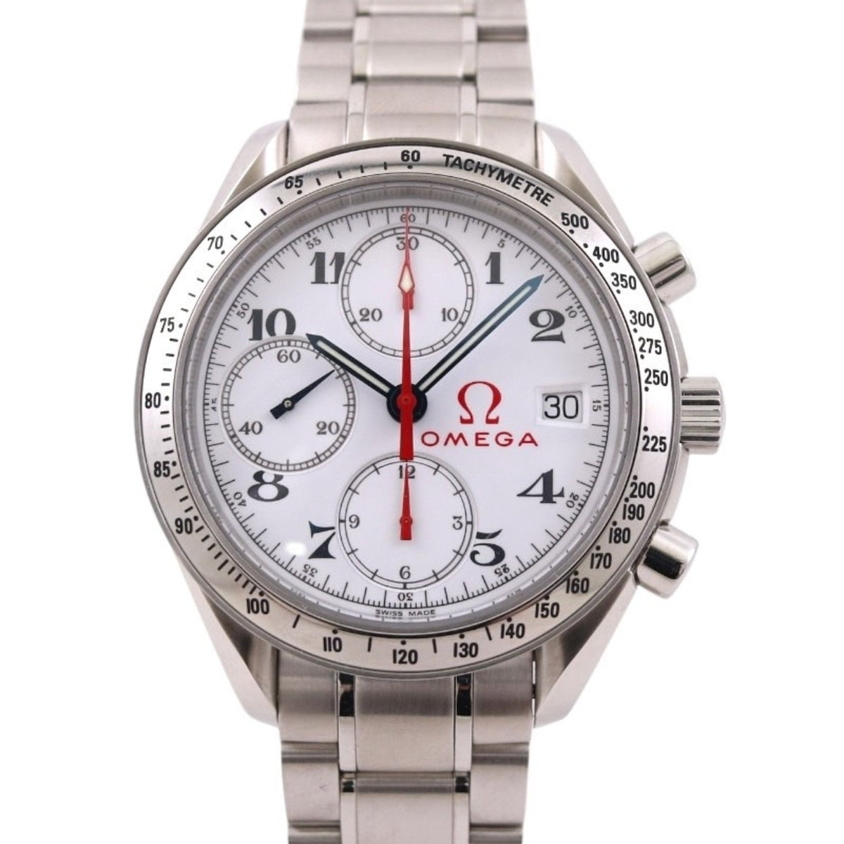 Pre-Owned OMEGA Speedmaster Date 3513.20 Men's Stainless Steel Olympic Chronograph Automatic Watch with White Dial