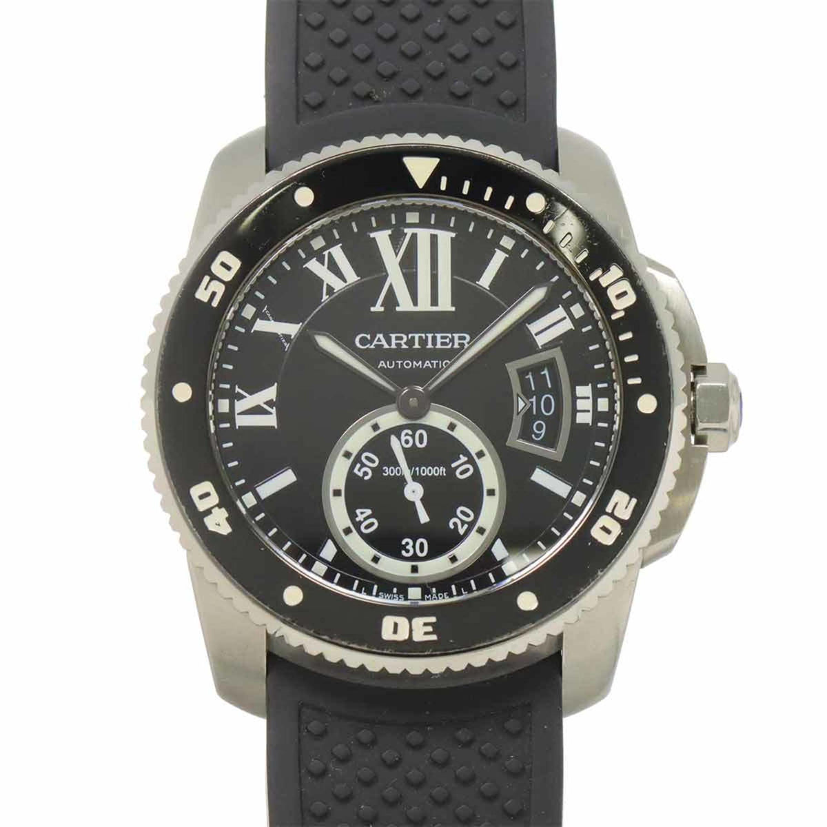 Pre-Owned Cartier Calibre de Diver W7100056 Men's Watch with Date Display, Black, Automatic Movement