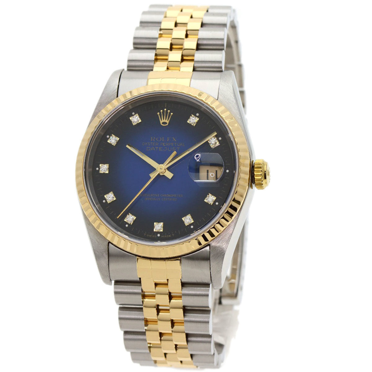 Pre-Owned Rolex 16233G Datejust 10P Diamond Blue Gradient Watch Stainless Steel SSxK18YG K18YG Men's ROLEX