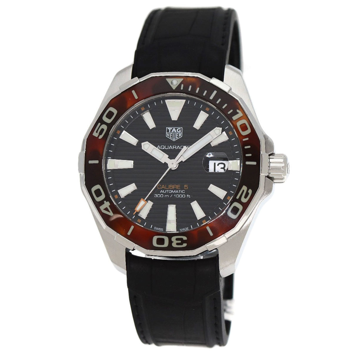 Pre-Owned TAG Heuer WAY201N Aquaracer Calibre 5 Watch Stainless Steel Rubber Men's