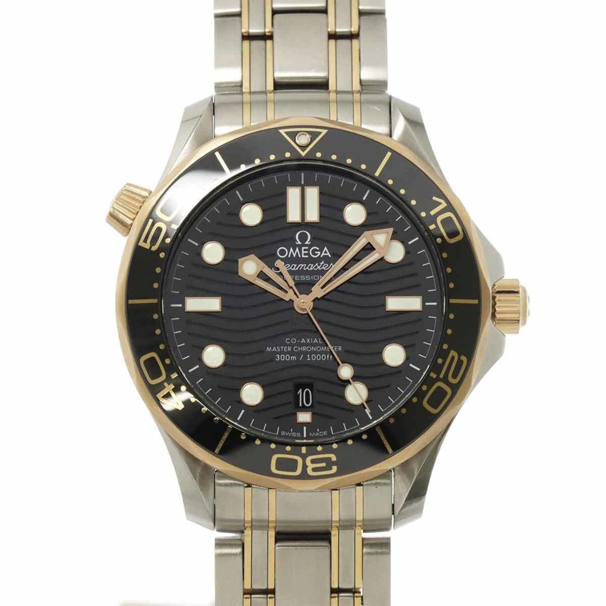 Pre-Owned OMEGA Seamaster 300 Co-Axial Master Chronometer Two-tone 210 20 42 01 001 Men's Watch with Date Display, Black, 18K White Gold, Automatic