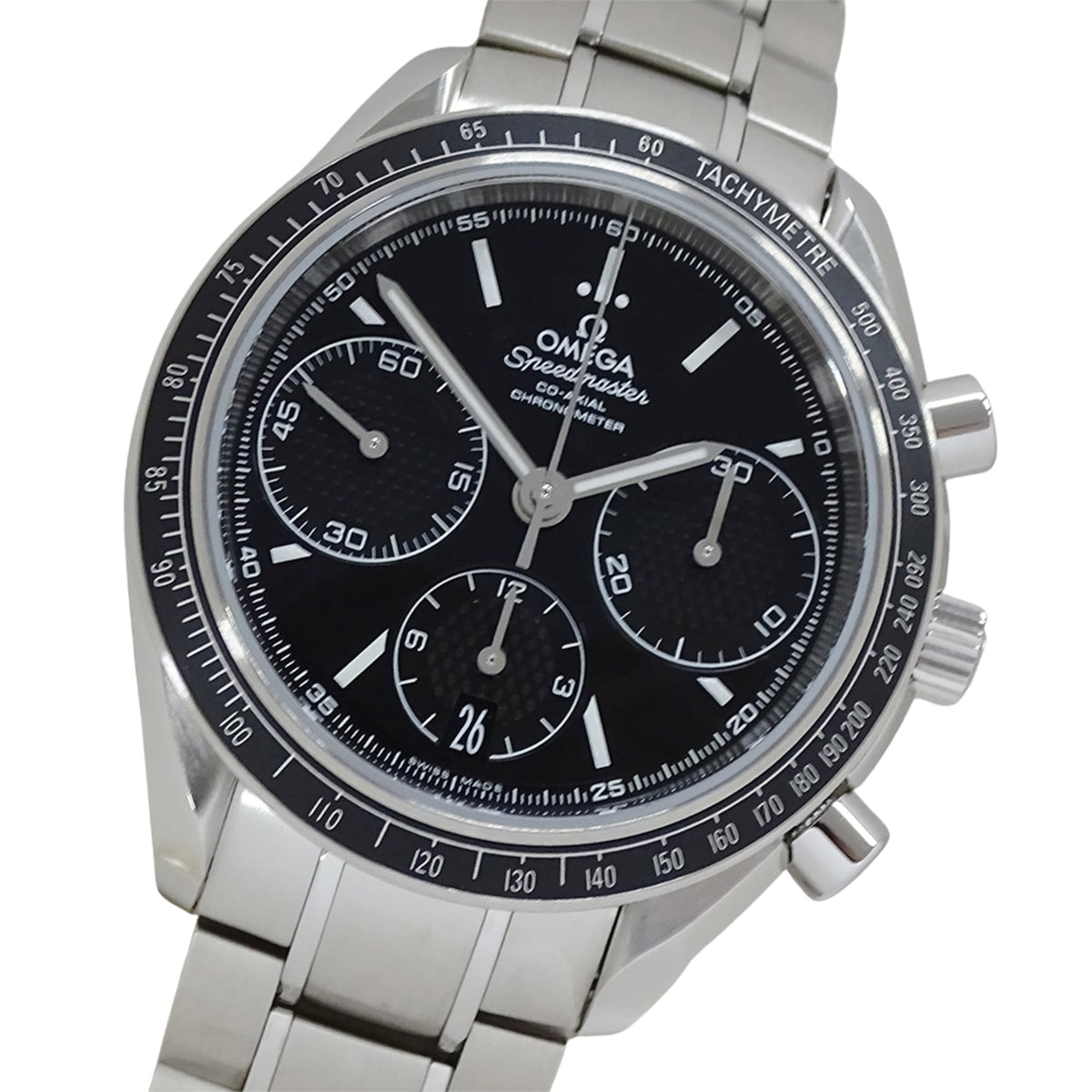 Pre-Owned Omega Speedmaster Racing 326.30.40.50.01.001 Men's Watch, Brand Name, Co-Axial Chronograph, Automatic Movement, Stainless Steel (SS), Silver & Black.