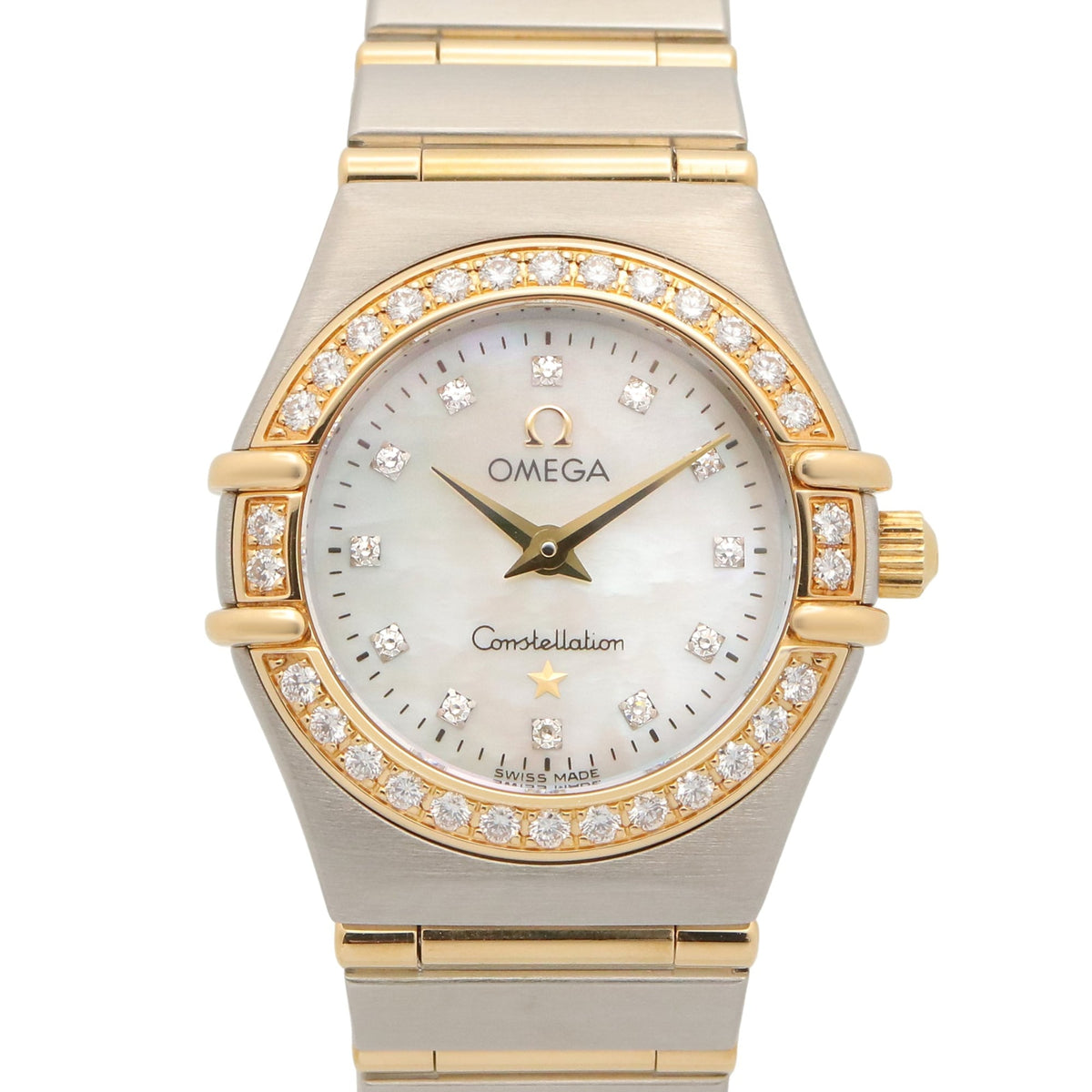 Pre-Owned Omega Constellation Mini Diamond Bezel 12P Watch 18K (Yellow Gold) Stainless Steel Ladies White Mother-of-Pearl 1267.75