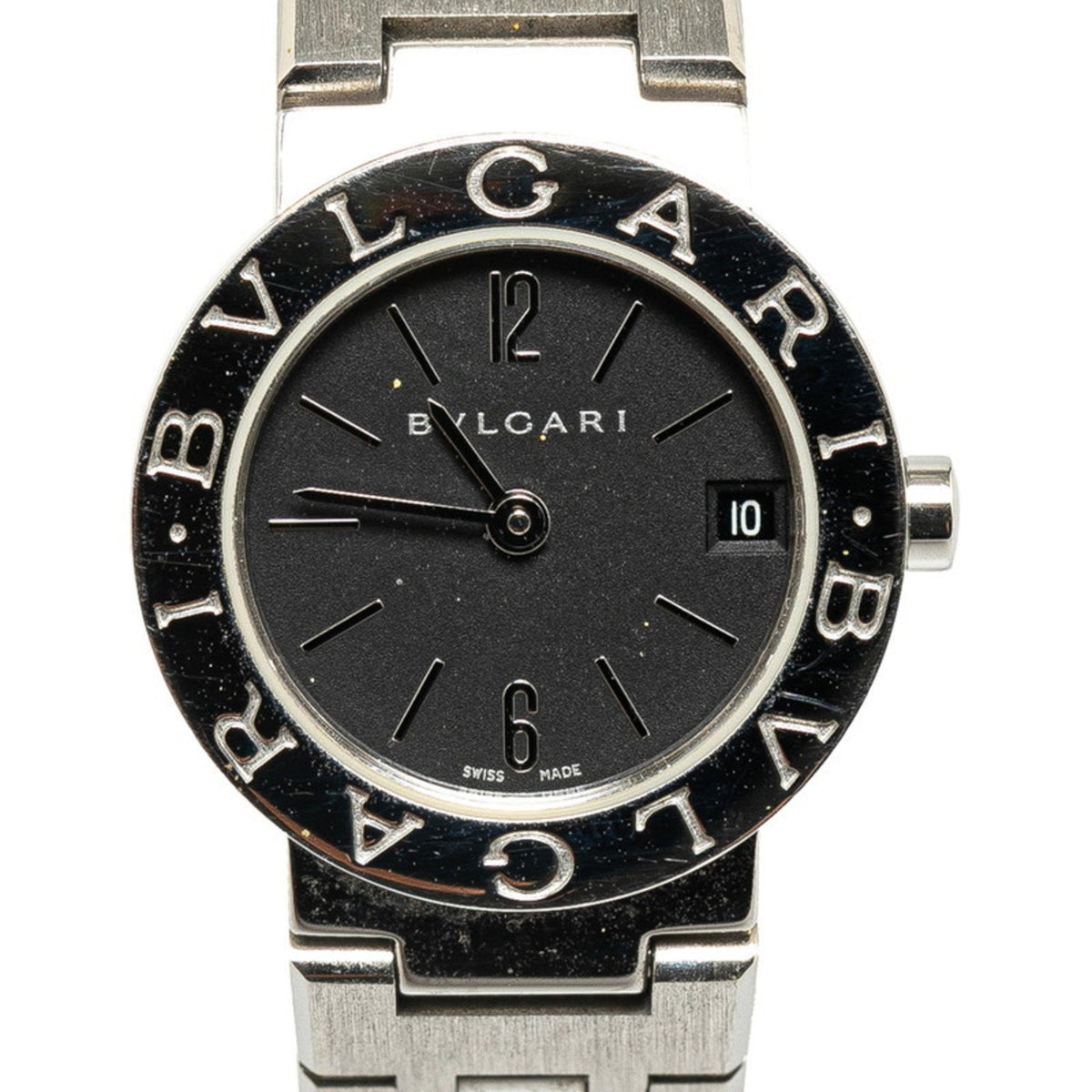 Montre BVLGARI BB23SS d'occasion à quartz, cadran noir, acier inoxydable, pour femme 
