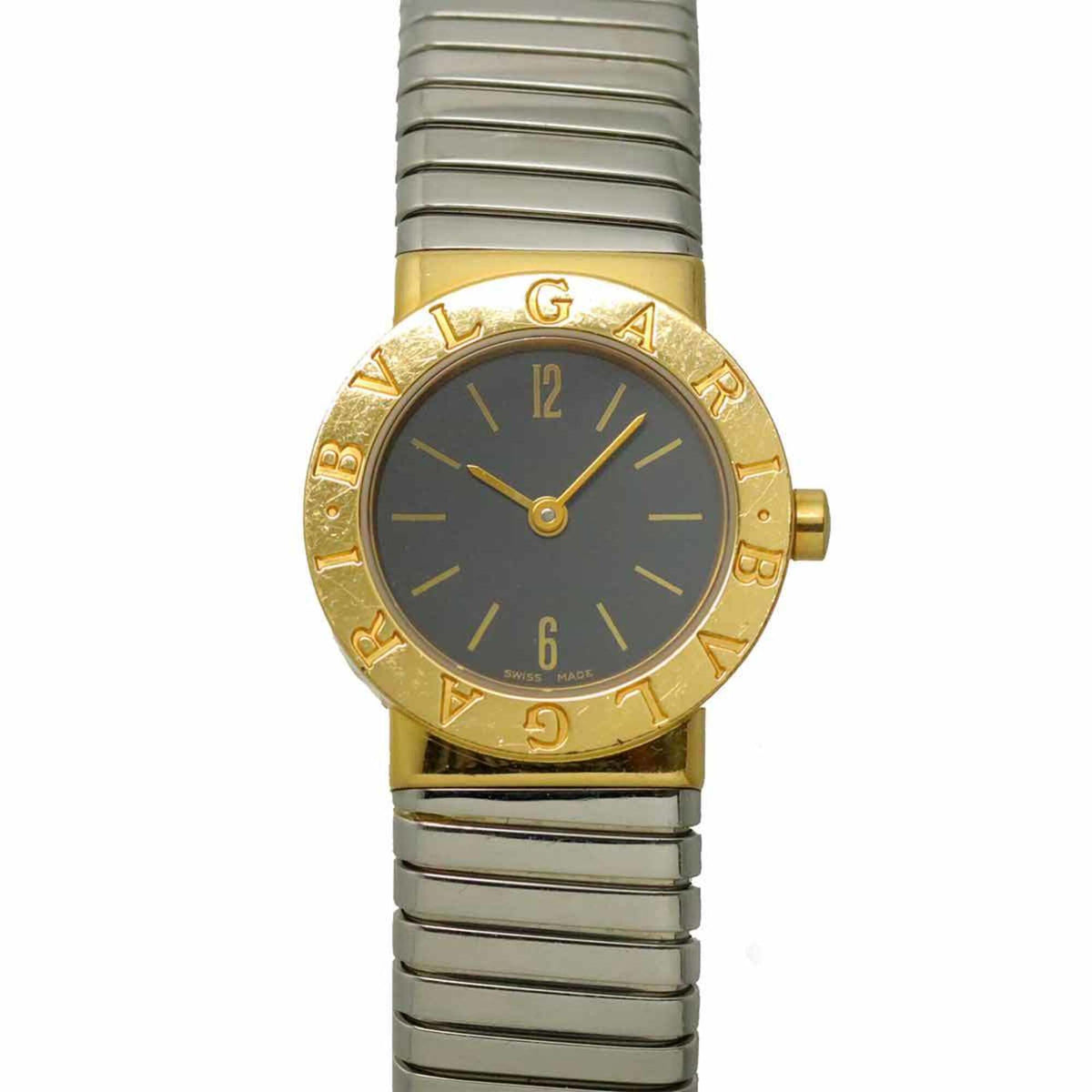 Pre-Owned BVLGARI Tubogas Combination BB23 2T Women's Watch Black 18K Yellow Gold Quartz