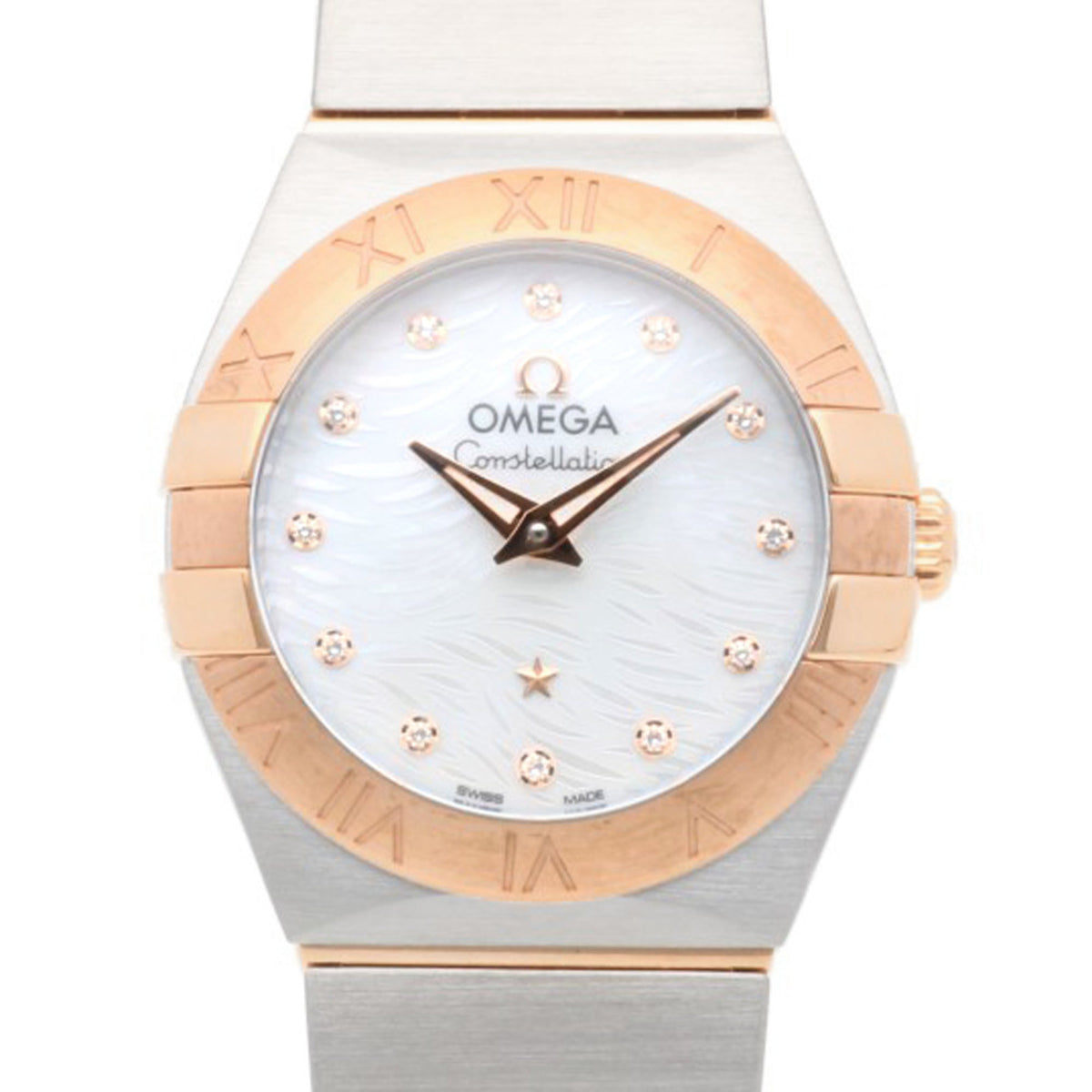 Pre-Owned Omega Watch, Stainless Steel 795-1001 Quartz Women's, OMEGA Used, 12 Diamonds, Mother-of-Pearl Dial