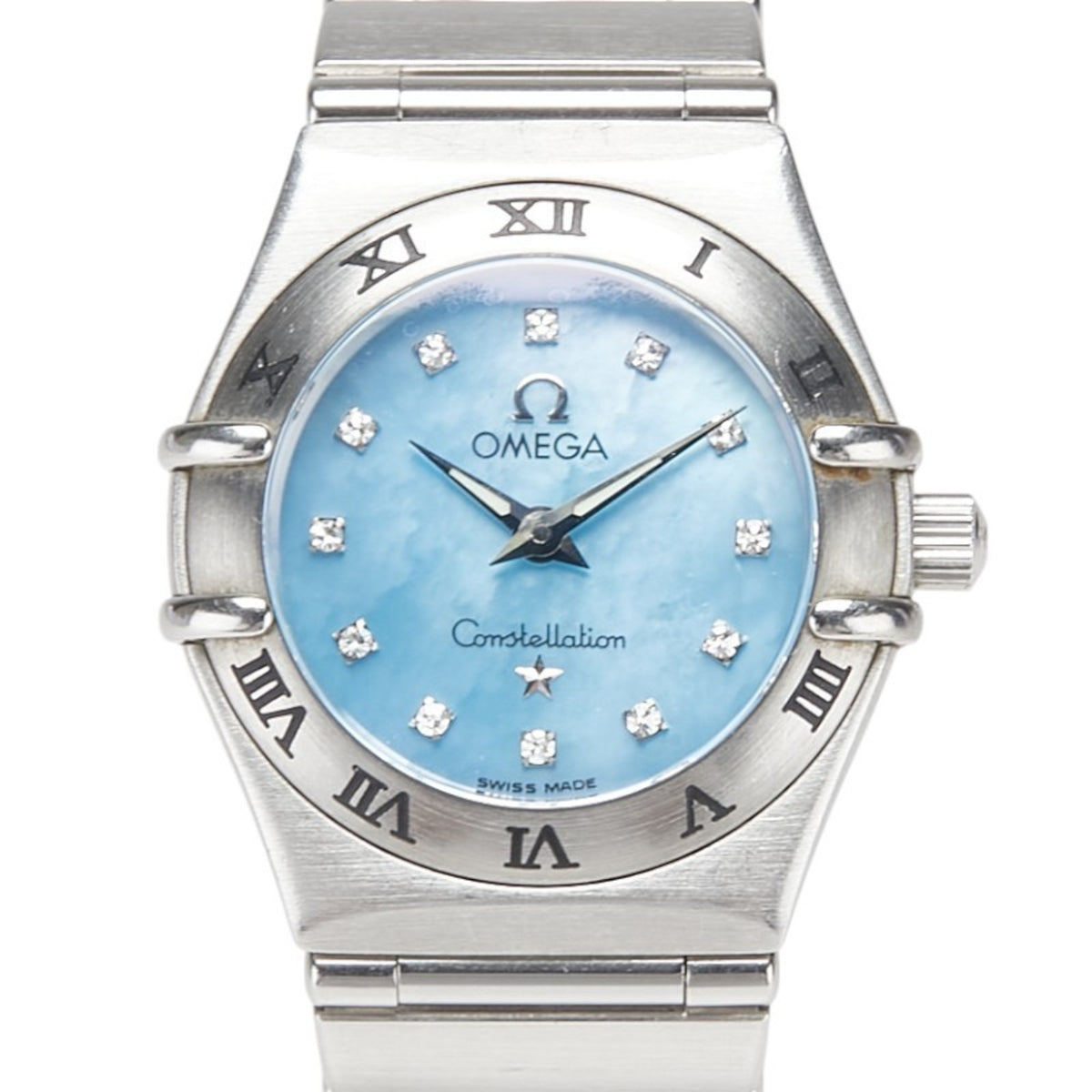 Pre-Owned Omega Constellation Mini 12P Diamond Watch 1562.85 Quartz Blue Dial Stainless Steel Women's OMEGA