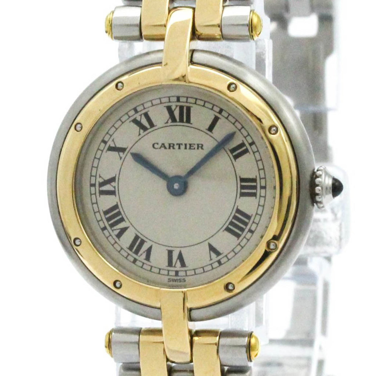 Gebrauchte CARTIER Panthere Round 1 Row 18K Gold Steel Damenuhr 1057920 Poliert