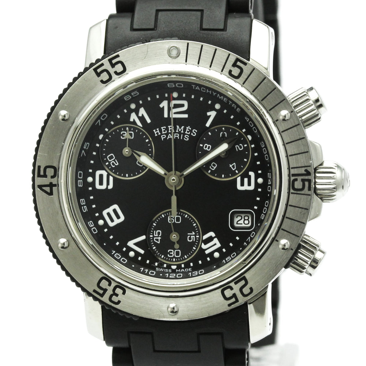Pre-Owned HERMES Clipper Diver Chronograph Quartz Ladies Watch CL2.315 Polished