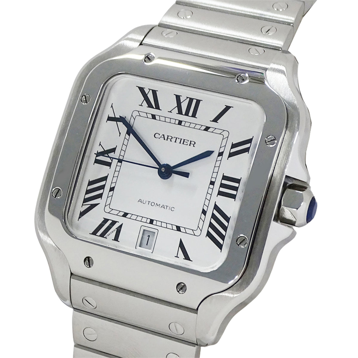 Pre-Owned Cartier Santos LM Men's Watch with Date, Automatic, Stainless Steel, WSSA0018, Polished Silver