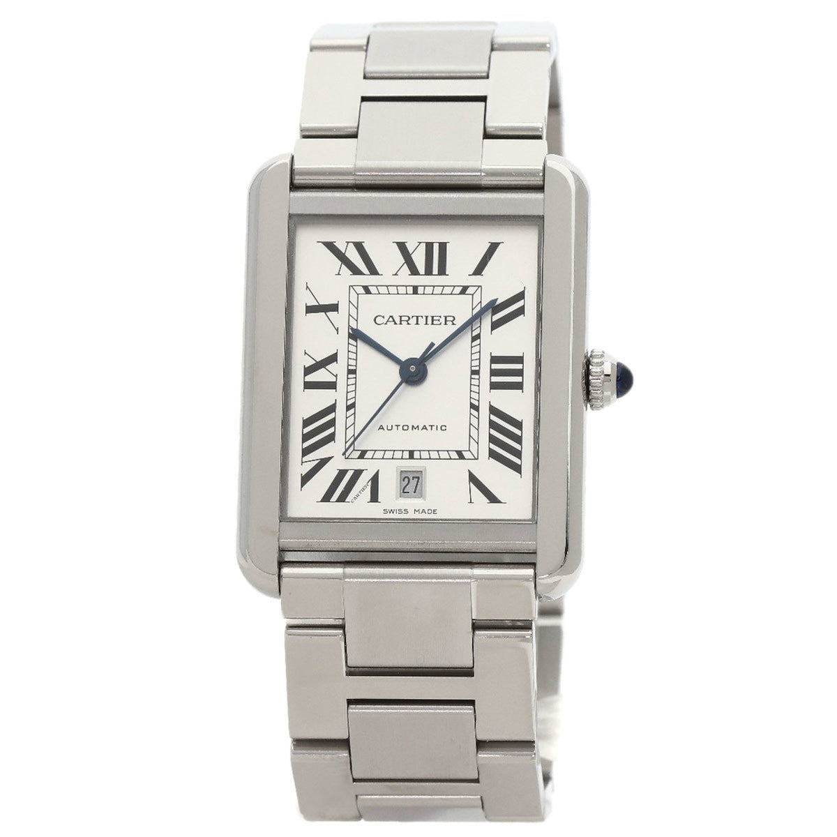 Montre Tank Solo XL Date d'occasion pour homme, modèle W5200028, en acier inoxydable SS, Cartier 